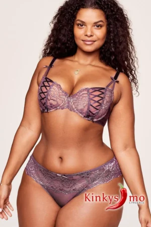 Enny Curvy – Conjunto de lencería plus size lavanda púrpura en satín y algodón – Kinkysmo Perú